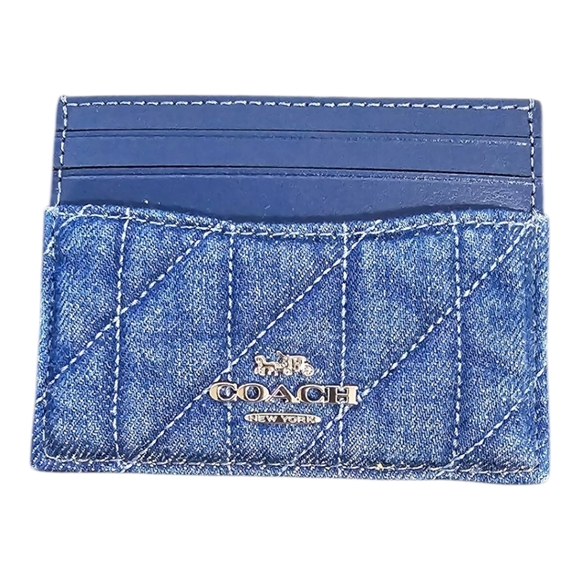 COACH Slim ID Quilted Denim and Navy Card Holder - Picture 1 of 5